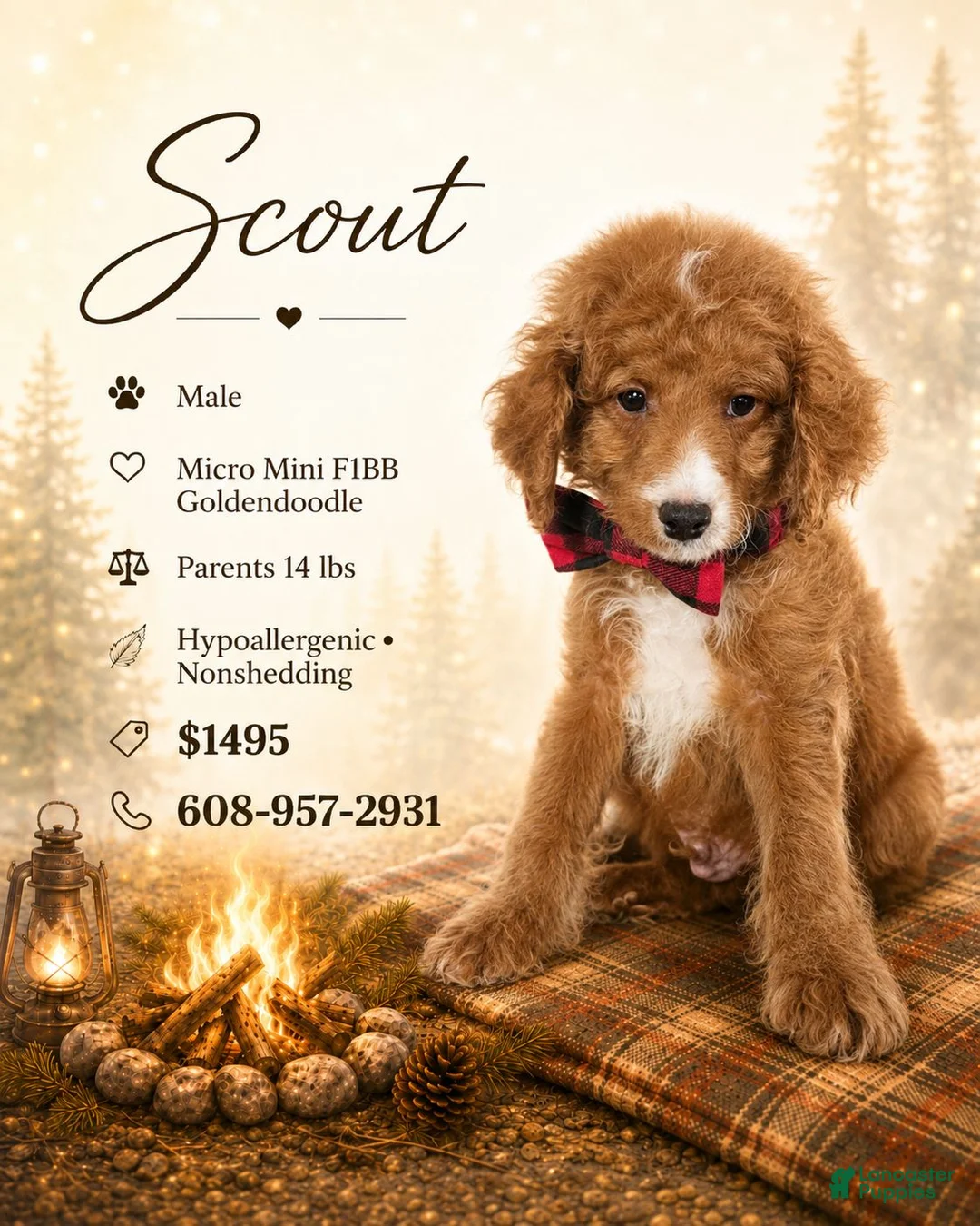 Mini Goldendoodle dogs for sale: Scout – Petite Mini Goldendoodle – Special $895 - Ad 1