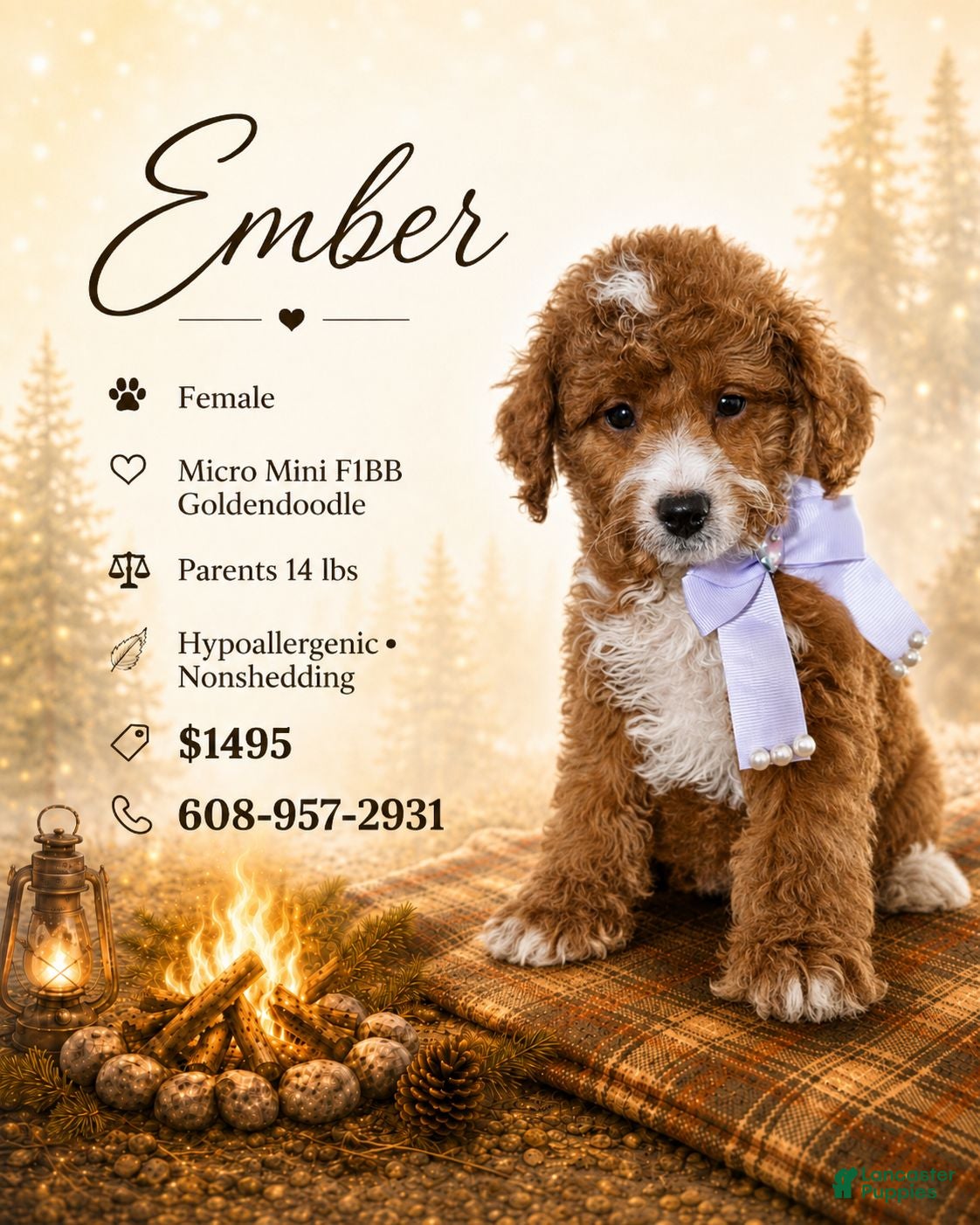 Mini Goldendoodle dogs Ember – Petite Mini F1BB Goldendoodle – 16–20 lbsGoldendoodle • Trained & Ready - Ad 4