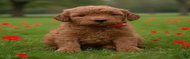 Mini Goldendoodle red collar